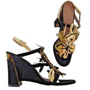 MARNI Designer Sandals, black/gold, IT-39 US-9, new, for evening wedding